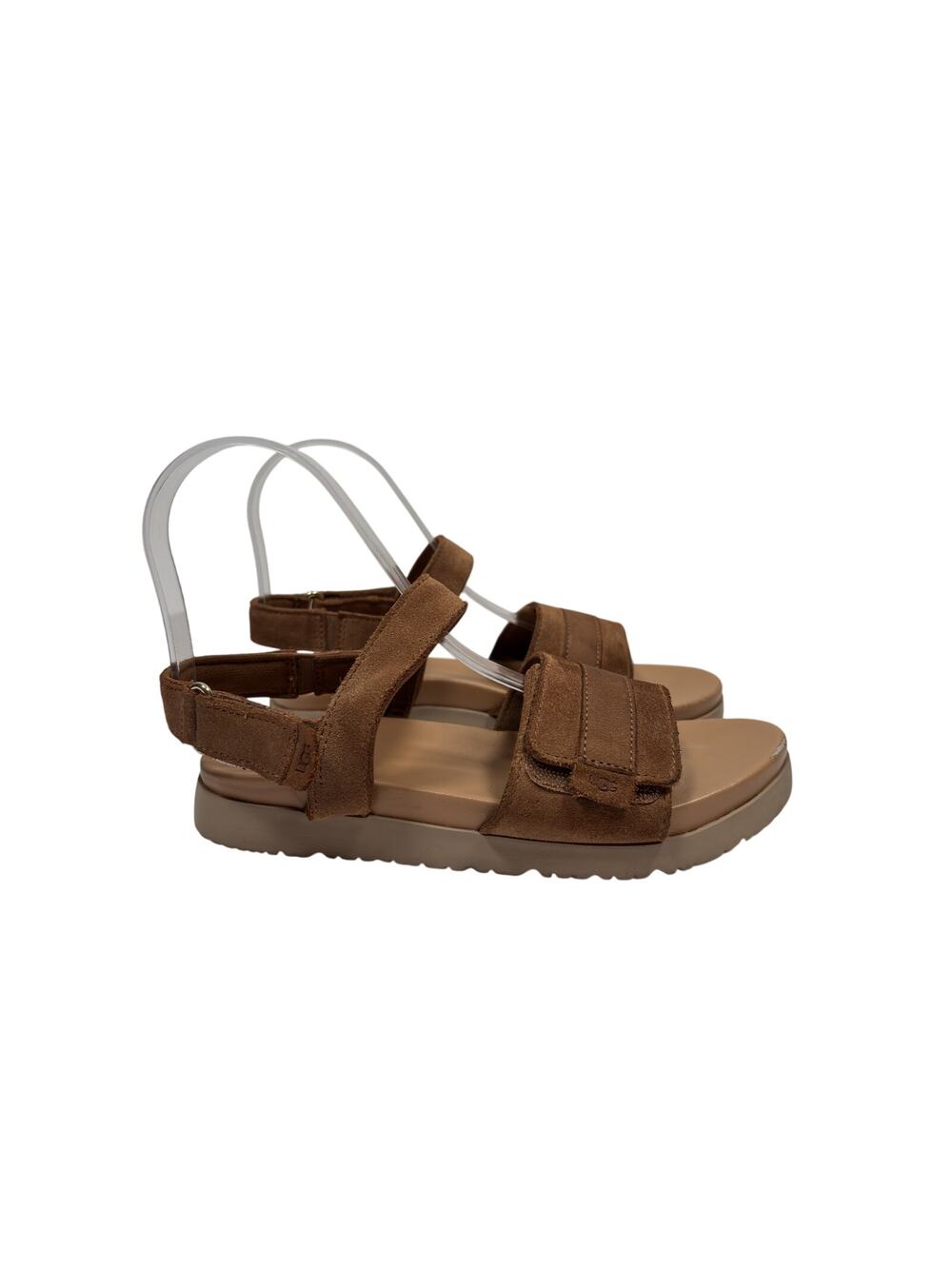 UGG Zini Platform Sandals Girls Size 3 Brown Fabric Hook & Loop